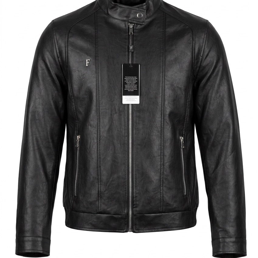 Men's Black Soft Leather Bomber Jacket - Brand F Collection